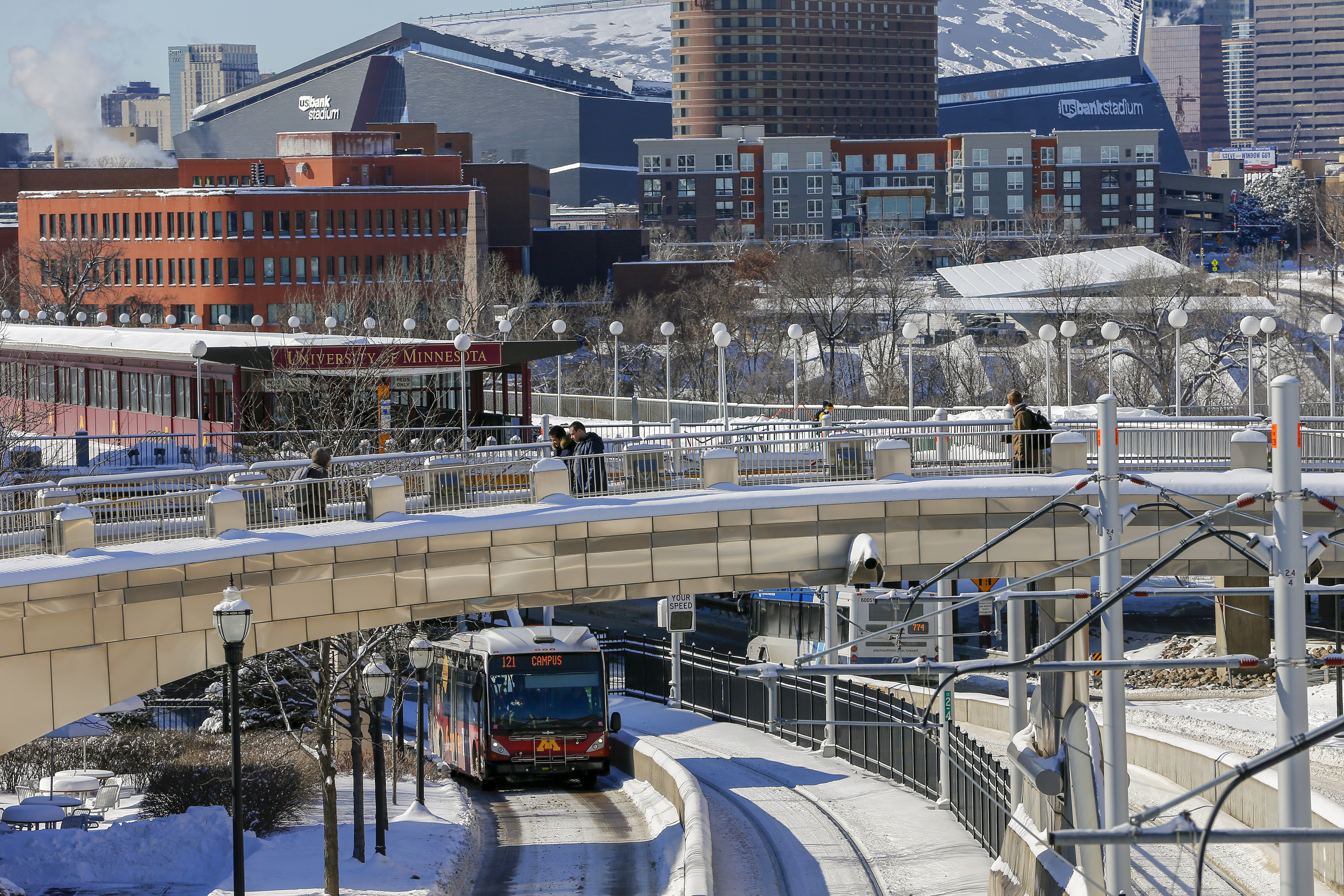 Minneapolis city view with metro train